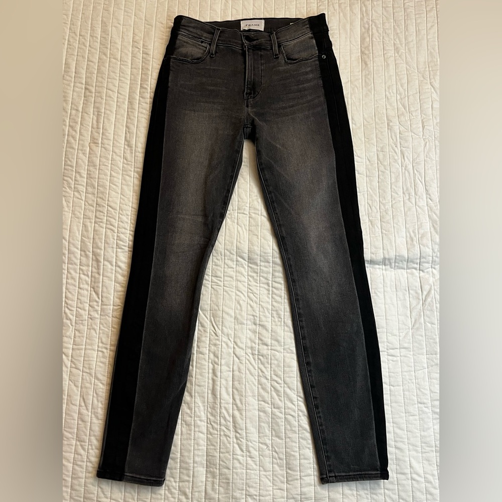 FRAME Denim Le High Skinny Jeans Gray Black Two Tone Side Stripe NWOT